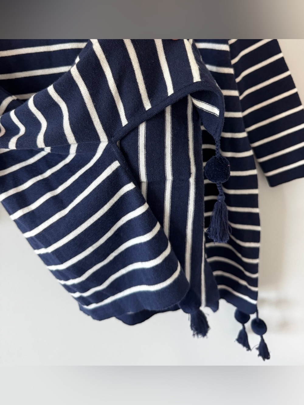 Lilly Pulitzer Elba Sweater Navy White Coastal Shell Stripe Tassel Oversized XXS - Picture 5 of 7